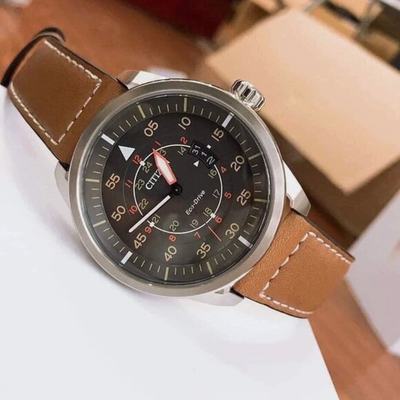 Citizen Mens 45mm Gray Face Dial Leather Brown Watch - Picture 3 of 7